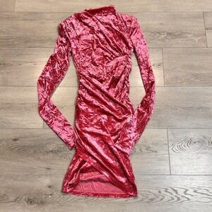 NWT H&M XS Pink Crushed Velvet Velour Circular Mini Body Con Dress Barbiecore